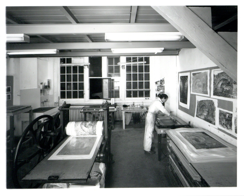 Paul Hawdon in BSR Print Making Studio 1989
